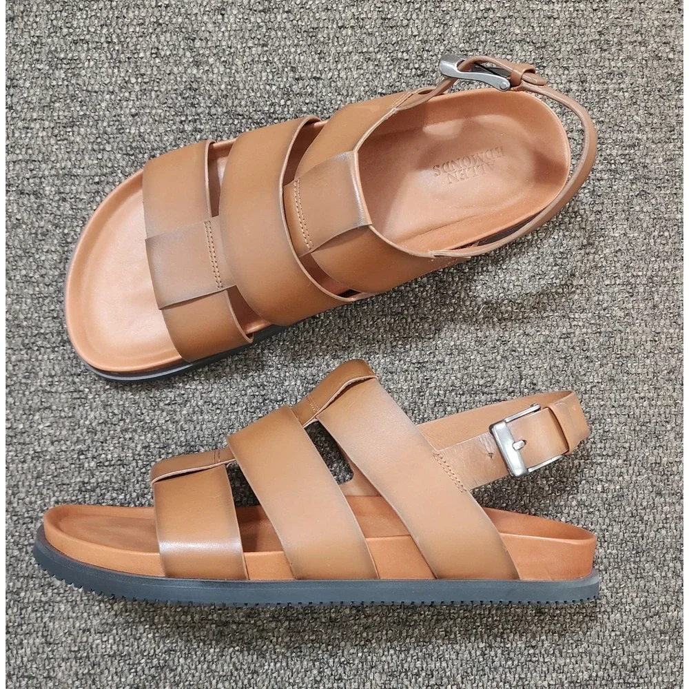 Allen Edmonds Men's Damien Fisherman Sandals Tan Luggage Leather Size 11 D 8195